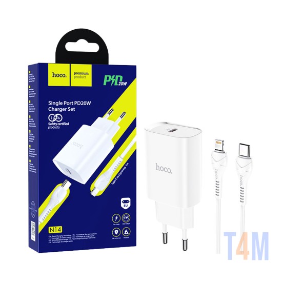 Cargador Hoco N14 Smart Charging PD20W con Cable Tipo-C a Lightning 1M Blanco